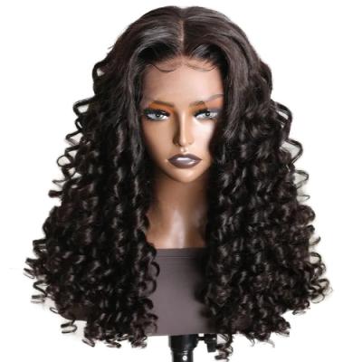 China Factory Custom Style European Women Fashion Natural Black Short Curly Middle Long Hd Synthetic Hair 13x4 Transparent Lace Front Wig Heat Resistant for sale