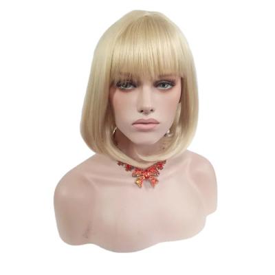 China Fashion Women's Synthetic Wig Gold Lead Heat Resistant Headwear Shoulder Length Straight European Cheap Wholesale Straight Hair for sale