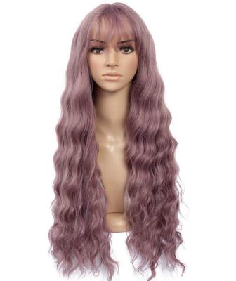 China Afro Wave Pre Plucked New Fashion Women Pink Bang Long Water Wave American Natural Curly High Temperature Fiber Hair Heat Resistant Wig for sale