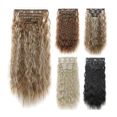 China V-Tip Hair Chemical Fiber 6 Pcs/Set Girls Fashion Highlights Corn Perm Curly Hair Clip Long Wavy Hair Piece Hair Extensions For Black Women for sale