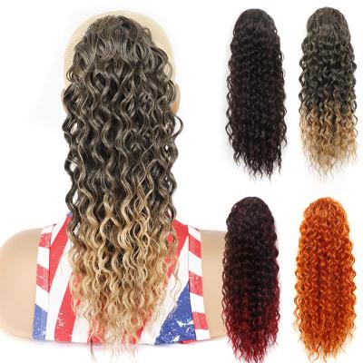 China Wholesale X-Ring Hair Wig Vendor Colored Women Shape Ombre 16 Inches Deep Wave Small Bun Drawstring Curly Heat Resistant Ponytails Long for sale