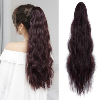 China Hot Selling Body Wave Women Shape Long Water Wave Natural Synthetic Hair Extensions Simulation High Temperature Clip In Ponytails for sale