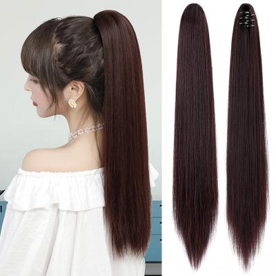 China Factory Price Wholesale Women Straight Hairstyle High Temperature Wire Hair Extensions Long Straight Hair Extensions Cut In Ponytail Synthetic Hair for sale