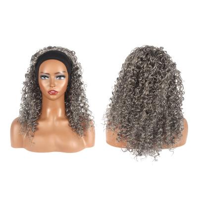 China New Arrival Fashion African Girls Long Ombre Curly Gray Headband Synthetic Hair Wig Fluffy Curly Heat Resistant Afro Kinky Curly Hair Wholesale for sale