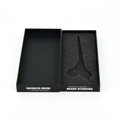 China Recycled Materials Black Sponge Cardboard Paper Hair Scissor Box Packaging for sale