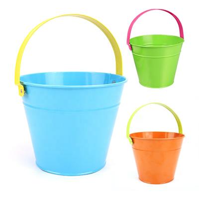 China Small Viable Kids Galvanized Metal Water Bucket With Circle Handle For Flower Sand Box Beach Outdoor Play Gardening Bucket Orange for sale