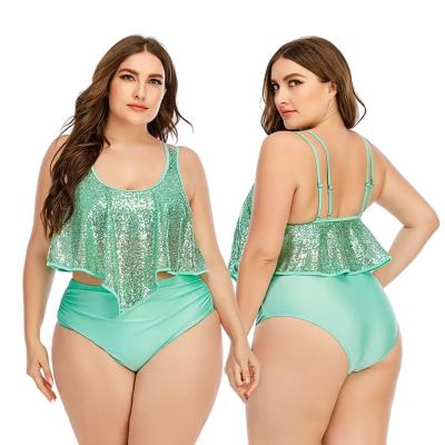 China Latest designer 2022 plus size swimwear newcomer sequined designer Swimsuits Famous High cut plus size two piece swimwear for sale