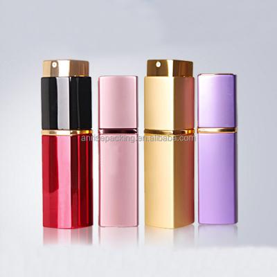 China Personal Care Cute Lipstick Designs 20ml Aluminum Perfume Bottles Aluminum Atomizer Pump Spray Bottles In Different Custom-Making Colors for sale