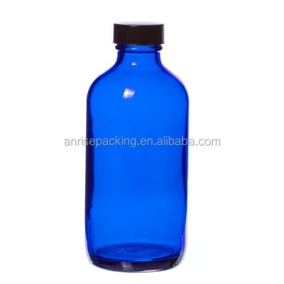 China 8 Ounce Pharmaceutical Grade High Round Big Boston Glass Bottles Bottles Blue Essential Oils Bottles With Screw Cap for sale