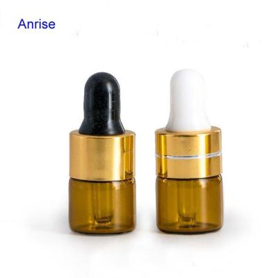 China Personal Care 1ml 2ml 3ml 5ml Tester Amber Glass Aromatherapy Bottle Small Essential Oil Diffuser Dropper Bottle With Aluminum Cap for sale