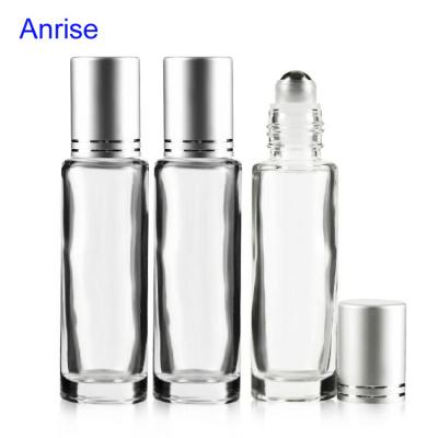 China Personal Care 15ml Essential Oil Glass Roll Clear On Bottle With Stainless Steel Roller And Silver Cap for sale