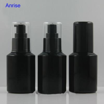 China 30ml 60ml 1oz 2oz Matte Black Glass Slant Shoulder Personal Care Serum Cosmetic Bottle for sale