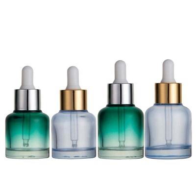 China New Designs 20ml 30ml Cosmetic Cake Shape Serum Oil Green Glass Cosmetic Dropper Bottle for sale