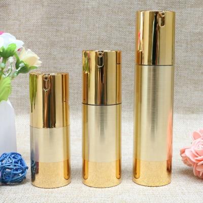 China Gold Color 15ml 30ml 50ml Personal Care Luxury Airless Pump Bottle Empty Airless Cosmetic Cream Lotion Pump Bottles for sale