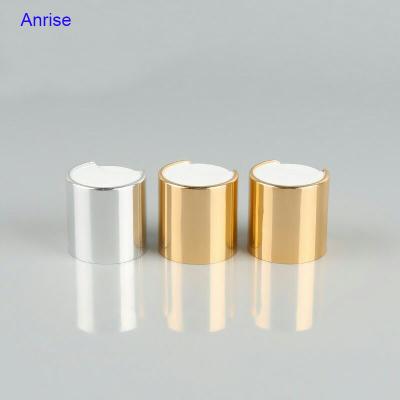 China Non Spill 24/410 Shampoo Bottle Dispensering Press Disc Cap Gold Aluminum Silver Round Disc Top Cap for sale