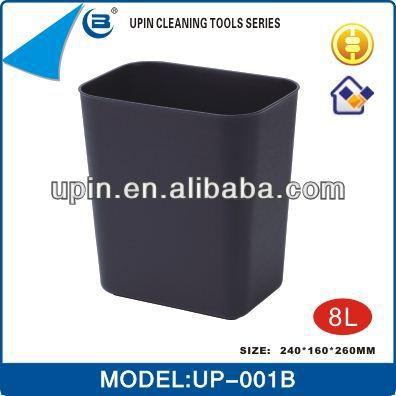 China Cheapest Viable Deskside Trash Bins, PP Plastic Top, Black Rectangular Bins, 8L Capacity, UP-001B for sale