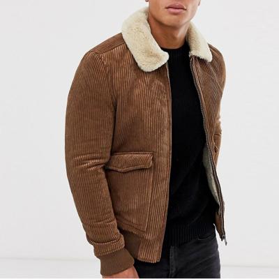 China Breathable Men's Winter Corduroy Sherpa Jacket With Faux Fur Lining And Collar for sale