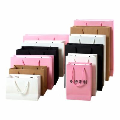 China Eco-friendly anime eco-friendly large simple striped paper tote bag pink eco paper shopping bag custom logo printed for sale