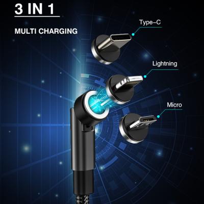 China 540 degree rotating 3 in 1 cheap fast charging magnetic charger micro usb retractable magnet charger cable for sale