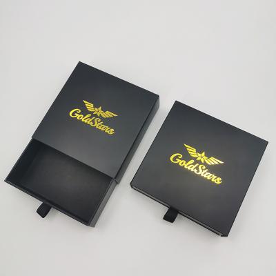 China Handmade Logo Hot Stamping Packaging Sliding OEM Black Gold Luxury Cardboard Drawer Custom Gift Boxes for sale