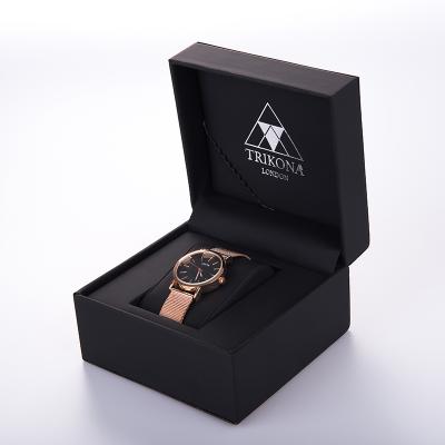 China Custom Logo Modern Luxury Single PU Leather Watch Case PU Leather Cardboard Wrist Watch Box Packaging For Gift for sale