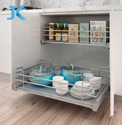 China Wholesale Modern JK Domilo Glass Edge Pull Out Basket Kitchen Storage Wooden Baskets For Pot for sale