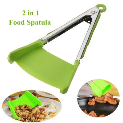 China Sustainable Kitchen 2 Sizes Food Grade Creative Food Heat Resistant Shovel 2 In 1 Non Stick Multi Functional Silicone Tong Spatula for sale