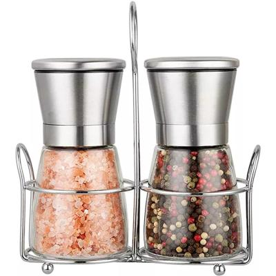 China Amazon Hot Stocked Sale 180ml Glass Pepper Mill Grinders Stainless Steel Salt and Pepper Grinder Set for sale