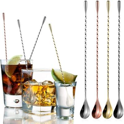 China Sustainable Drop Shipping Bar Tools Accessories Waterdrop Stainless Steel Metal Bar Handle Long Polished Spoon for sale