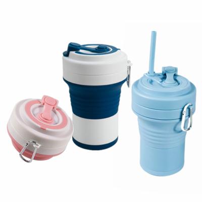 China Factory Direct 550ML Amazon Factory Direct Best Selling Reusable Non-Inverted Reusable Collapsible Silicon Travel Collapsible Coffee Cup With Straw for sale