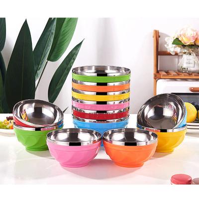 China Disposable 13cm 15cm Stainless Steel Metal Soup Bowl Dinner Food Basin Colorful 17cm Mixing Bowl With Lids For Kids for sale