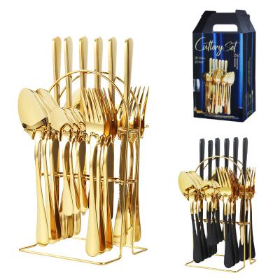 China Viable Custom 24pcs Set Dinnerware Set With Storage Rack Cutlery Spoon Business Gift Box Stainless Steel Western Dinnerware Set for sale