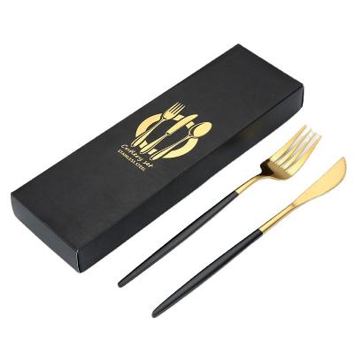 China Disposable Reusable Portable Tableware Stainless Steel Knife Fork Spoon Cutlery Set With Gift Box for sale