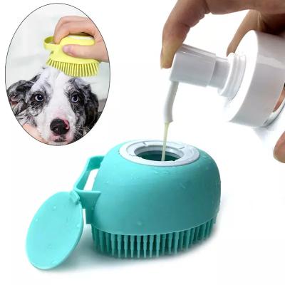 China Viable Dog Bath Brush Pet Brush Massager Shampoo Dispenser Soft Silicone Brush Rubber Hair for Dogs and Cats Shower Grooming for sale