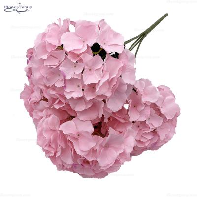 China 2 Layers 5 Petal Heads Hydrangea Bouquet Fabric Artificial Silk Rose Flowers for sale