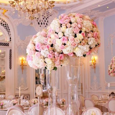 China IFG flower 45cm silk pink white rose mounted table flower centerpieces for wedding decorative table flower for sale