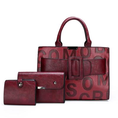 China Lady 3 in 1 Set High Quality Cheap Wholesale Tote HandBag Set Torba Damska Clutch Large Capacity Letter PU Handbags Ladies Handbags Set for sale