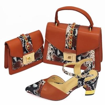 China Vintage Designer Shoe Bag Set Luxury Snake Grain Leather Pumps Popular Party High Heels And Matching Bag Set for sale