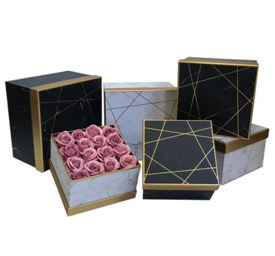 China Handmade Luxury Marble Patterns Square Gift Flower Package Boxes Set With Lid for sale