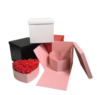 China Small Price Handmade Two Layers Rotating Square Package Box Flower Gift With Lid With Heart Shape Insert Box for sale