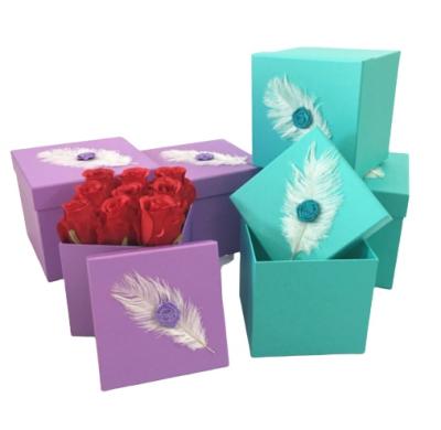 China Handmade Wholesale Rectangle Square Shape Small Gift Packaging Flower Paper Boxes For Party Valentines Festivals for sale