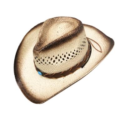 China Custom Made Men's Cowgirl Character Cowgirl Straw Hat High Quality Natural Raffia Straw Hat Straw Beach Hats Grass Decor Cow Western Boy Straw Hats for sale