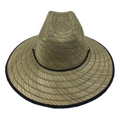 China Custom Made Men's Wide Brim Beach Sombrero Waterproof Fashion Straw Lifeguard Player Hat With Toggle for sale