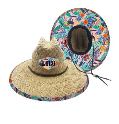 China Custom Logo Lifeguard Straw Hat Grass& Mat Grass Wide Brim Men Custom Rush Hats 100% Summer Straw Beach Hats High Quality Rush Grass for sale