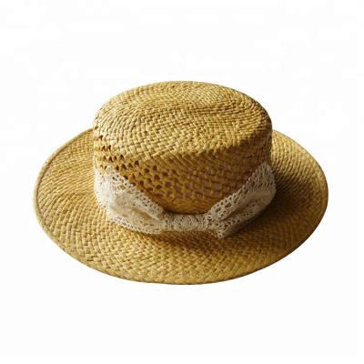 China Comfortable Natural Straw Hat Wide Brim Boater Hat Skimmer Hat For Summer for sale