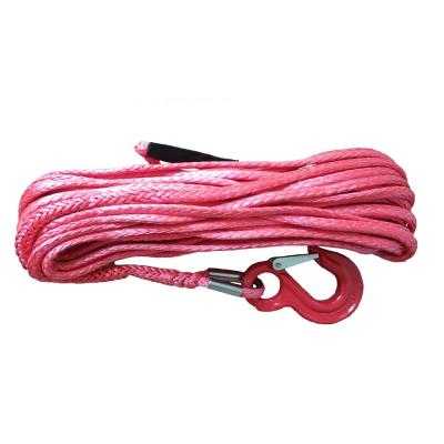 China Twelve Strand Red 50 Ft Synthetic Winch Rope With Hook , UHMWPE Fiber 4x4 Winch Cable for sale