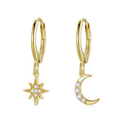 China Fashion Zircon Stud Earrings S925 High Quality Gold Plating Sterling Silver Star And Moon Stud Earrings For Women for sale