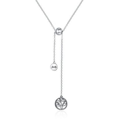 China Made with 925 Sterling Silver 925 Sterling Silver Fashion Personalized Tree of Life and Family Lettering Pendant Necklace Women for sale