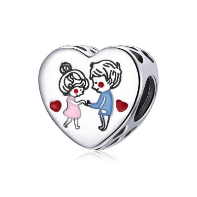 China Charm Design Valentines Shapes Supply S925 Sterling Silver Cartoon Love Heart Charm For Bracelet DIY for sale