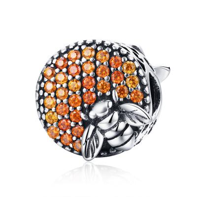 China Orange Bee Dangle Accessories S925 Sterling Silver Bead Charms Cute Design Zircon Bracelet for sale